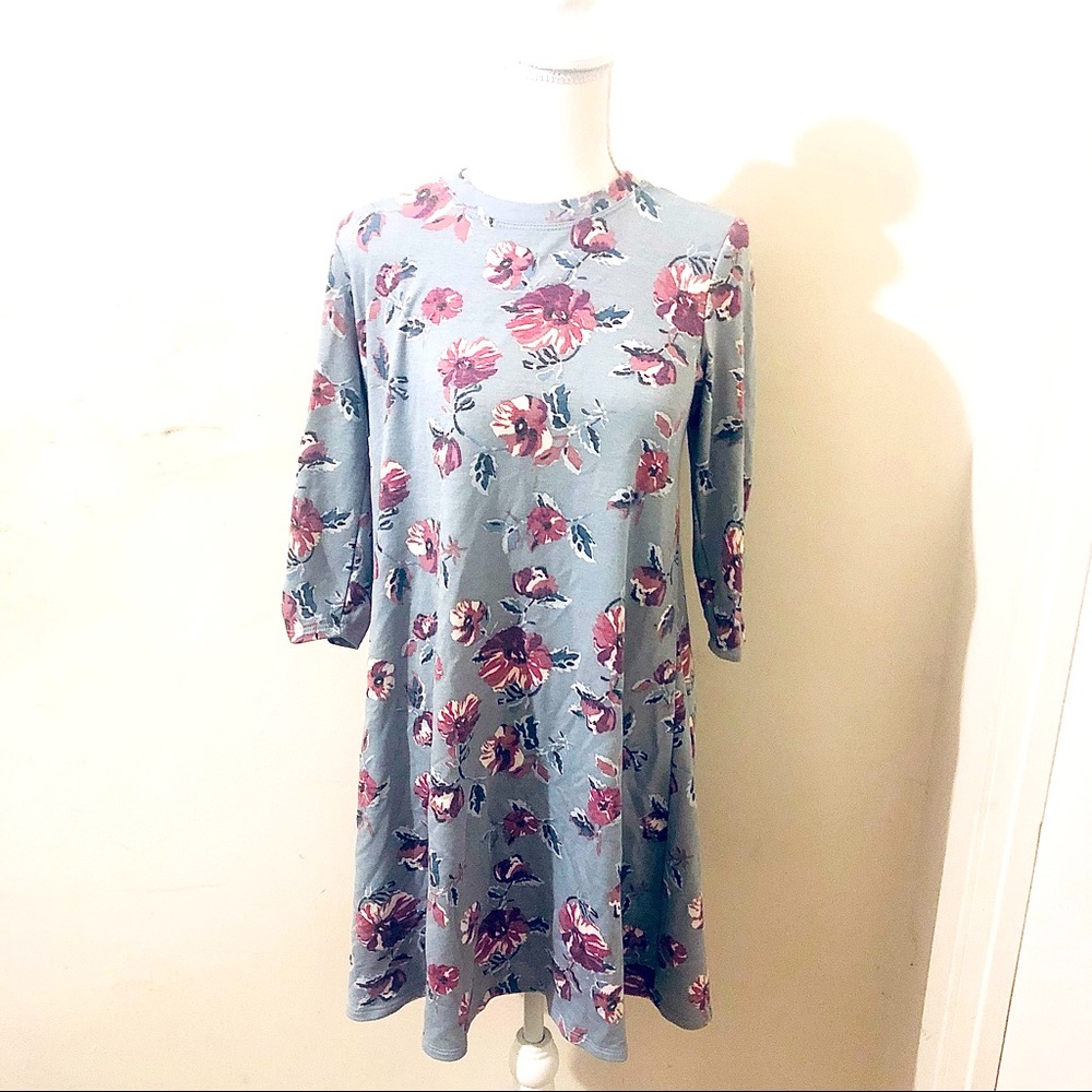Light blue and floral A-Line Dress